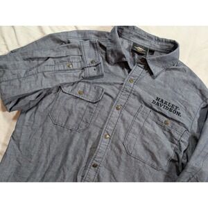 Harley Davidson Shirt Mens XL American Legend Blue Long Sleeve Bullet Snap Biker